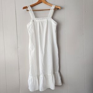 Vintage 1950s Textron White Cotton Lace Slip Chemise Eyelet Trim Cottagecore S
